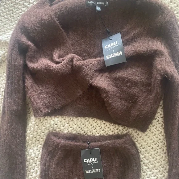 CARLI BYBEL X MISSGUIDED CHOCOLATE CO ORD FLUFFY KNIT SET - Picture 5 of 9